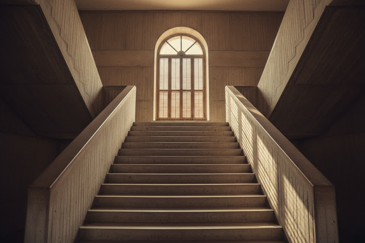 The monumental interior staircase of a Somali government ministry building